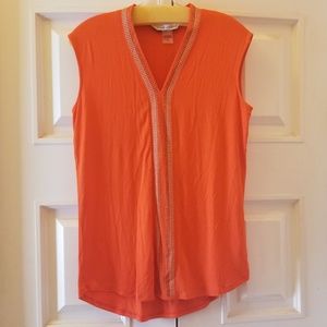 Peter Nygard Sleeveless Top Orange W/Silver Studs